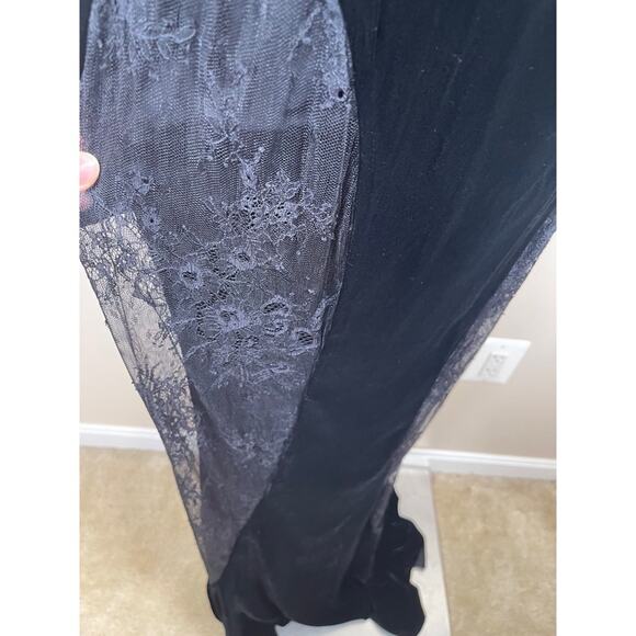 Retrofete Amor Velvet Lace High Neck Sheer Long Sleeve Black Maxi Dress Size XS - Picture 7 of 11
